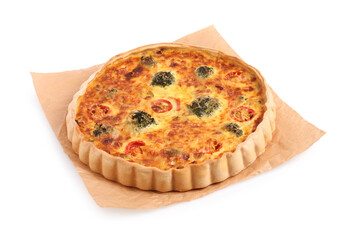 Delicious homemade vegetable quiche isolated on white