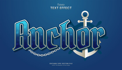 decorative blue anchor editable text effect vector design - obrazy, fototapety, plakaty