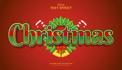 decorative christmas with decoration editable text effect vector design
