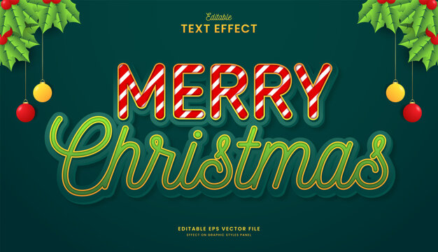 decorative christmas with decoration editable text effect vector design
