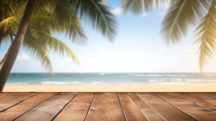 Summer Beach Retreat Wooden Tabletop Background Created with Generative AI