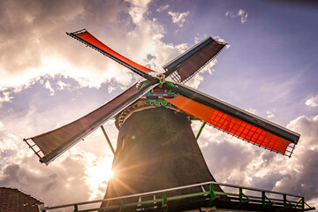traditional dutch windmill in the country of zaanse schans