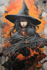 halloween witch graffiti on a street wall