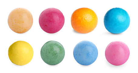 Set of colorful bubble gum balls isolated on white, top view
