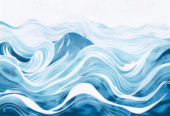 Fototapeta premium Blue and white abstract ocean wave texture. Isolated wavy banner Graphic Resource as background for ocean wave abstract graphic. Vacation travel illustration backdrop for web mobile copy space text. 