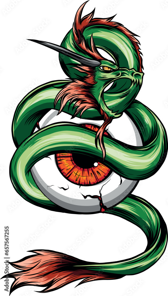 Poster vector illustration of Chinese Dragon around the eye