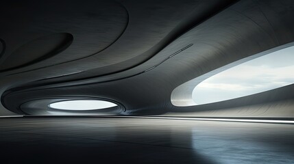 Abstract futuristic architecture with empty concrete floor