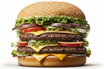 Big burger, triple burger, tall burger, digital art style, illustration painting