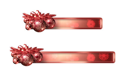Christmas banners or lower-thirds, transparent PNG design elements. 3D illustration. Two sizes. Red and silver baubles.
