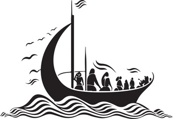 Vector ornamental ancient sailboat illustration. Abstract historical mythology ship logo. Good for print or tattoo - obrazy, fototapety, plakaty