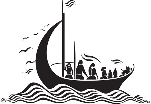Vector ornamental ancient sailboat illustration. Abstract historical mythology ship logo. Good for print or tattoo