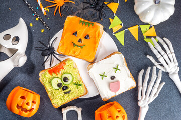 Halloween monster toasts sandwiches