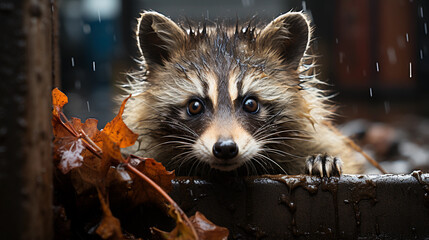 Raccoon Peeking Out from City Dumpster with Gleaming Eyes