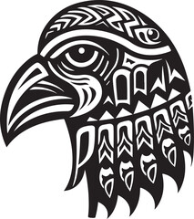 Vector ornamental ancient raven, crow illustration. Abstract historical mythology bird head logo. Good for print or tattoo.