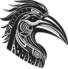 Vector ornamental ancient raven, crow illustration. Abstract historical mythology bird head logo. Good for print or tattoo.