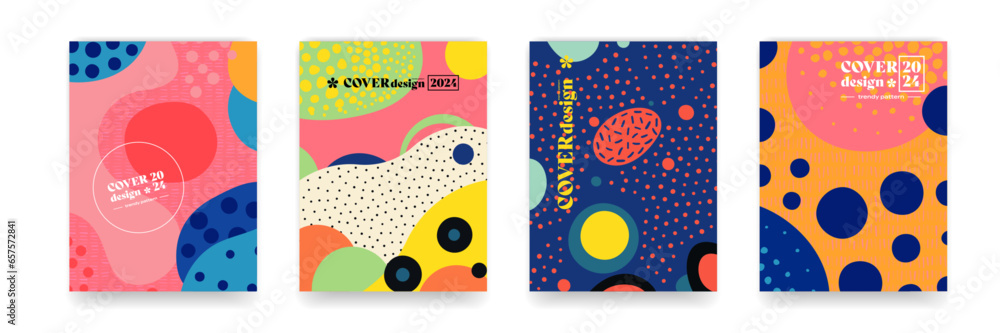Poster Abstract pattern background, colourful doodle shapes and colors in vector modern trendy design. Cartoon pattern with abstract fun and bright colors backgrounds for brochure cover in postmodern design