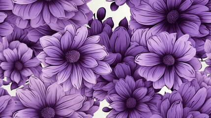  a bunch of purple flowers on a white background with purple petals.  generative ai