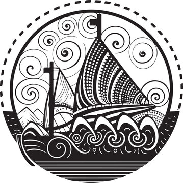 Vector ornamental ancient sailboat illustration. Abstract historical mythology ship logo. Good for print or tattoo.