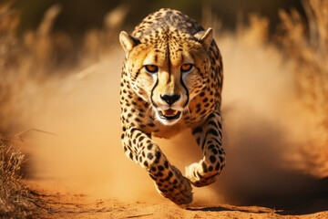 Naklejka premium A cheetah in mid-sprint, showcasing its majestic agility and strength.