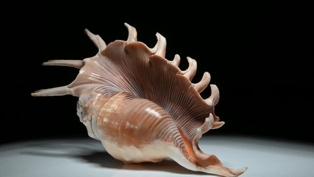 Millipede Spider Conch (Lambis millepeda) shell rotating slowly against a black background.