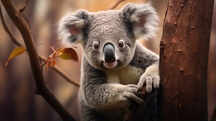  a koala is sitting in a tree and looking at the camera.  generative ai