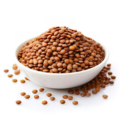 Brown Lentils solated on white background