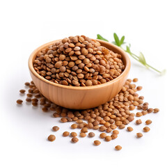 Brown Lentils solated on white background