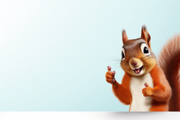 A cute squirrel smiles and gives a thumbs-up in a wide banner with a clean, single-colored background.