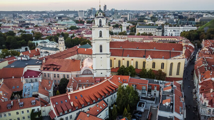 Fototapeta na wymiar Vilnius Lithuania old town from above drone aerial view