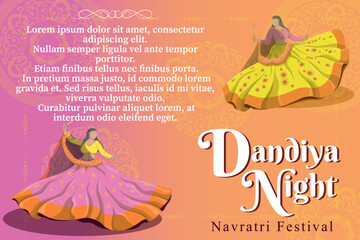 Happy Navratri, illustration of couple playing Dandiya in disco Garba Night banner poster for Navratri Dussehra festival of India