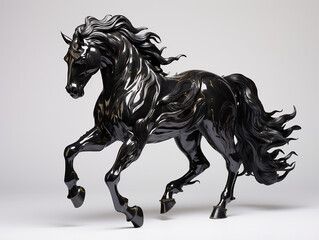 escultura de cavalo preto de resina 