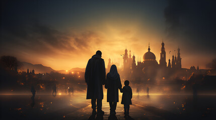 Fototapeta premium Muslim family silhouettes