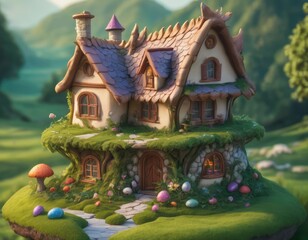 Cartoon illustration of two storey fairy house