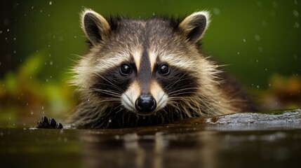  a raccoon in the water looking at the camera.  generative ai
