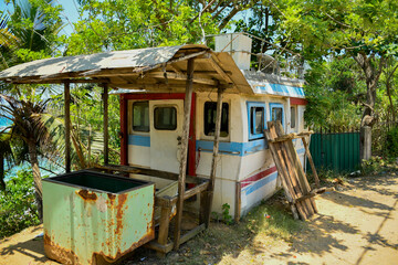 Fototapeta na wymiar old abandoned boat cabin