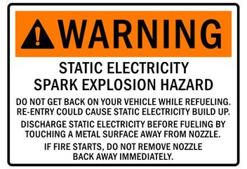 Electrostatic discharge warning sign and labels static electricity spark explosion hazard