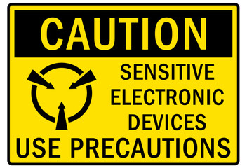 Electrostatic discharge warning sign and labels sensitive electronic devices. Use precaution
