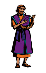 The man plays the harp. Vector drawing