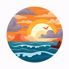 Fototapeta na wymiar a simple and elegant design with a stylized sun and gentle ocean waves