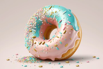Donut with pink and blue spread. AI generated
