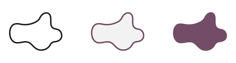 Liquid Abstract Shape Set. Blob in Minimal Geometric Form Collection. Curvy Wavy Elements for Modern Design. Dynamic, Irregular Random Shape. Organic Wave Frame. Isolated Vector Illustration