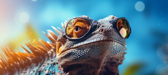 Iguana wearing sunglasses. Generative AI technology.
