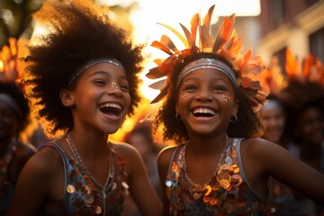  Joyful expressions of children participating in the Rio Carnival's youth parade, Generative AI