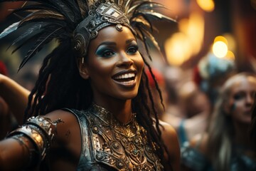 Rio Carnival dancer gracefully holding a samba pose, Generative AI