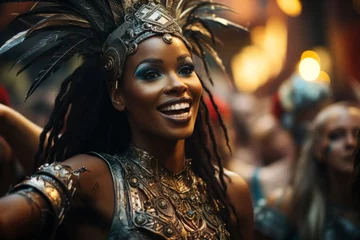 Fototapete Karneval Rio Carnival dancer gracefully holding a samba pose, Generative AI