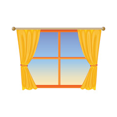 Open Window With Yellow Curtains