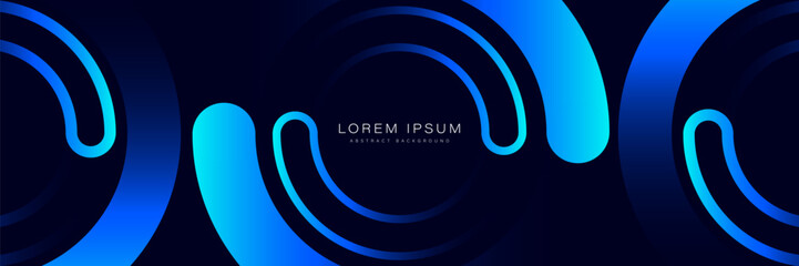 Abstract blue gradient circle on dark blue background. Swirl circular element. Circle motion. Modern graphic design. Futuristic technology concept. Suit for banner, brochure, cover, presentation, web - obrazy, fototapety, plakaty