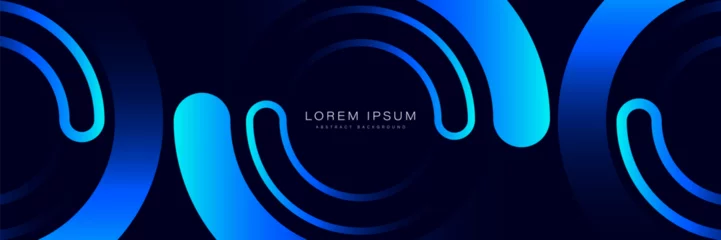 Fotobehang Abstract blue gradient circle on dark blue background. Swirl circular element. Circle motion. Modern graphic design. Futuristic technology concept. Suit for banner, brochure, cover, presentation, web © MooJook