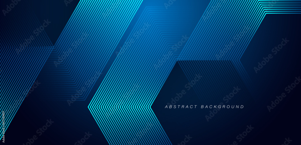 Poster dark blue abstract background with glowing geometric lines. modern shiny blue hexagon lines pattern.