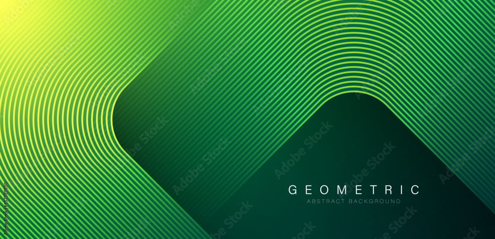Poster green abstract background with glowing geometric lines. modern gradient rounded square lines pattern